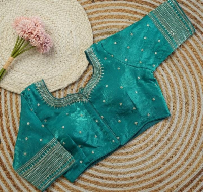 Elegant Teal Green Embroidered Designer Blouse