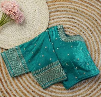 Elegant Teal Green Embroidered Designer Blouse - Image 3