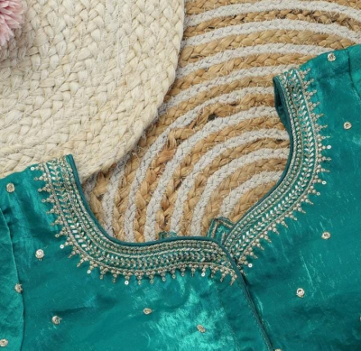 Elegant Teal Green Embroidered Designer Blouse - Image 5
