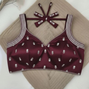 Maroon with White Embroidery Blouse