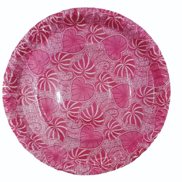 Pink Round Printed Paper Plate - Image 4