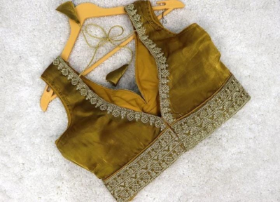 Designer Golden Silk Blouse - Image 2
