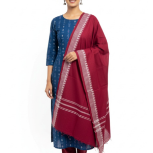 Blue Printed Kurta Set with Maroon Dupatta