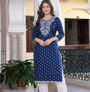 Blue base with white ethnic prints kurti