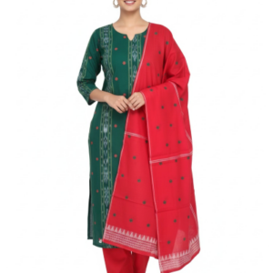 Green & Red Ethnic Kurta Set with Dupatta
