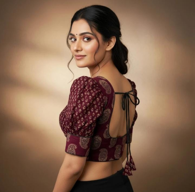 Maroon Printed Ethnic Blouse - Image 2