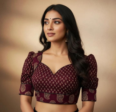 Maroon Printed Ethnic Blouse - Image 3