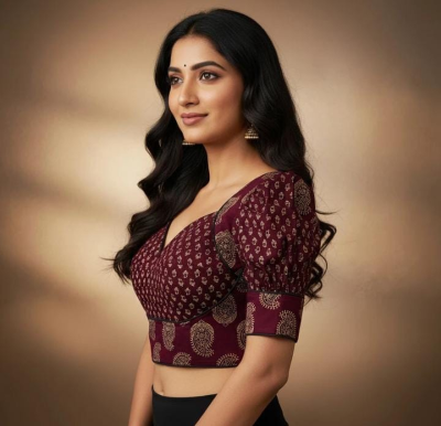 Maroon Printed Ethnic Blouse - Image 4