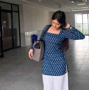 Navy Blue Floral Printed Kurti