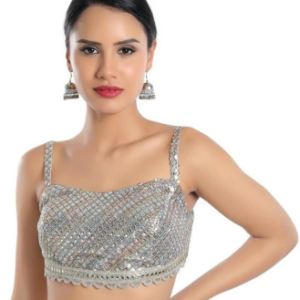 Silver Mirror Work Partywear Blouse