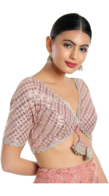 Elegant Blush Pink Sequin Blouse - Image 3