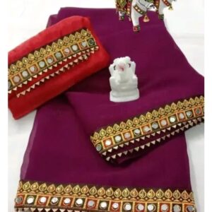Banarasi Georgette Purple Lace border Saree