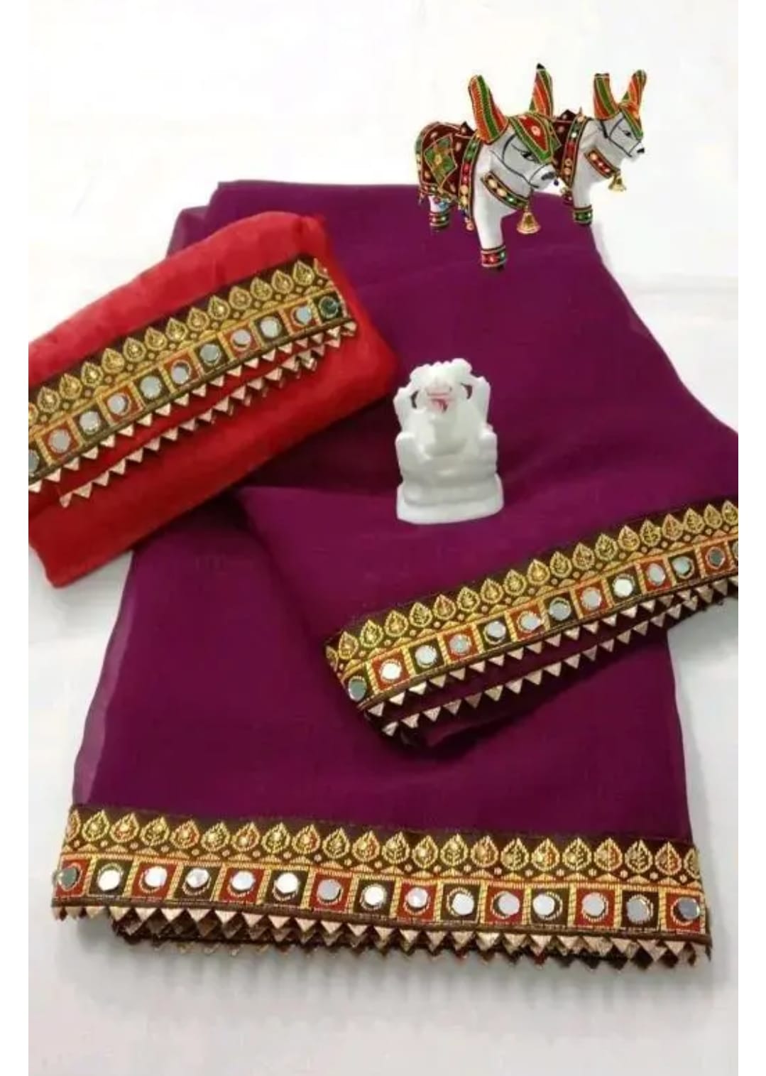 Banarasi Georgette Purple Lace border Saree