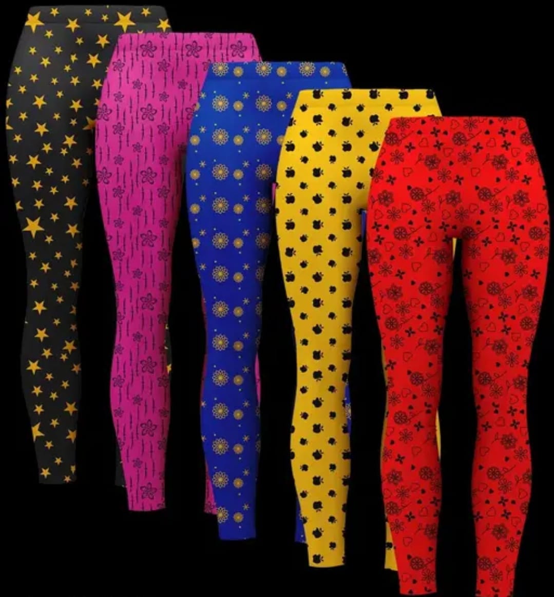 Girls Multicolor Cotton Printed Leggings Pack Of 5 Pcs