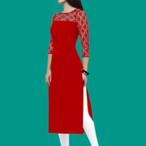 Length Sleeve Red Kurti