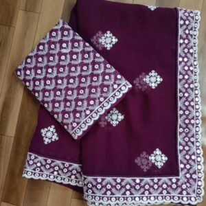 Georgette Embroidered Elegant Purple Color Saree
