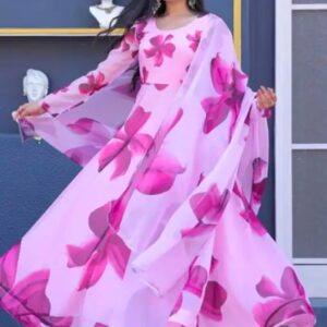 Pink Gown With Dupatta