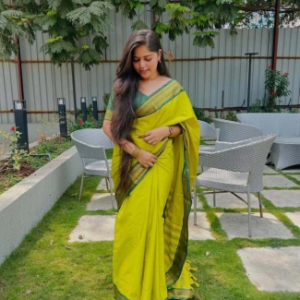 Elegant Lime Green Cotton Silk Saree with Woven Border