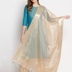 Womens Rose Gold Tissue Silk Banarasi Dupatta
