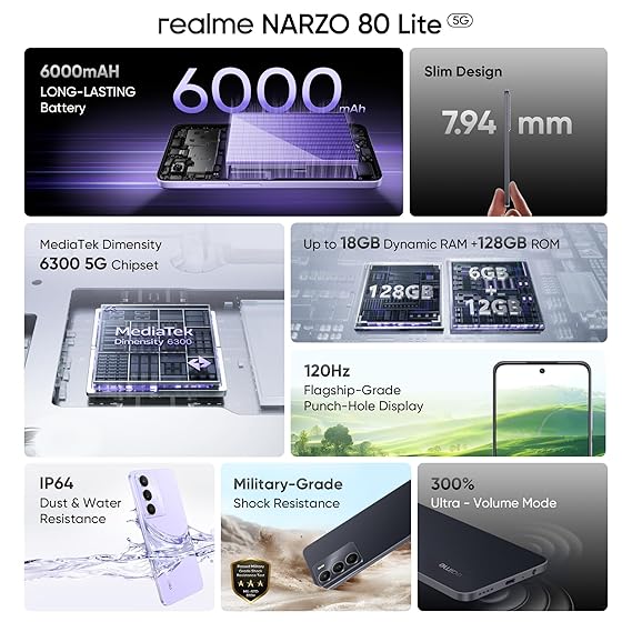 Realme NARZO 80 Lite 5G (Onyx Black, 6GB+128GB) - Image 2