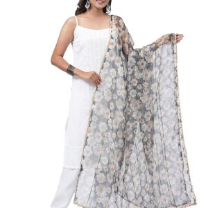 HELLA FASHIONS 2.5 Meters Dusty Pink Organza Digital Floral Print Dupatta