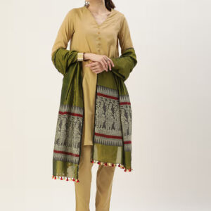 Green Handwoven Silk Cotton Baluchari Dupatta