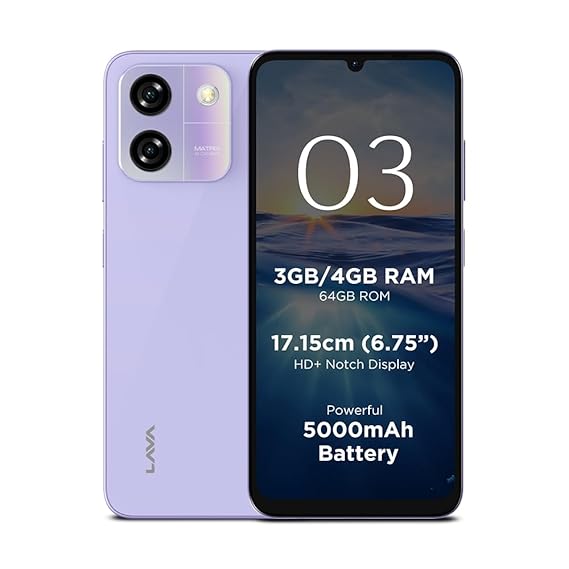 Lava O3 (Glossy Lavender, 3 GB RAM, 64 GB Storage)