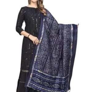 Women's Traditional Bandhani Block Print Pattern Navy Blue Dupatta