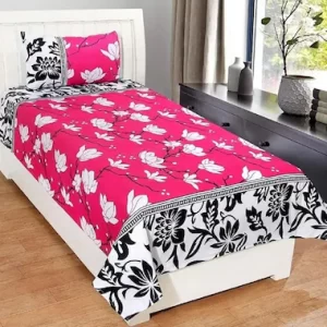 Floral Print Cotton Blend Single Bedsheet with 1 Pillow Cover