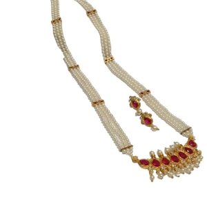 Gold Plated Long Pearl Set With Earrring