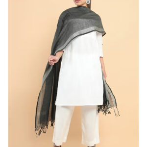 Women Black Cotton Solid Plain Dupatta