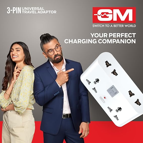 GM 3 Pin 6 AMP Universal Multiplug Travel Adapter with 4 Charging Point - Image 2