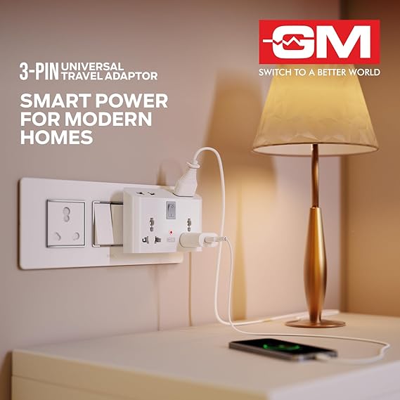GM 3 Pin 6 AMP Universal Multiplug Travel Adapter with 4 Charging Point - Image 4