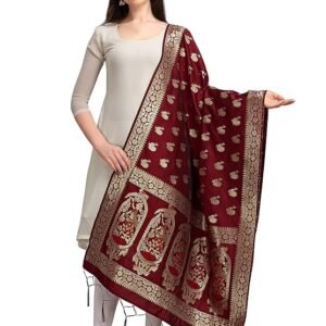 DEVANGI Women's Woven Banarasi Silk Zari Dupatta