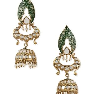 Traditional Meenakari Kundan & Stone Studded Jhumka Earrings For Women