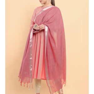 Women Pink Cotton Solid Plain Dupatta