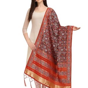 DEVANGI Women's Woven Silk Blend Patola ikkat Dupatta