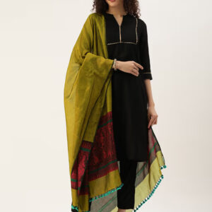 Olive Handwoven Silk Cotton Baluchari Dupatta