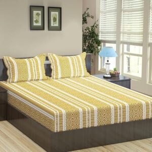 Printed Queen Bed Size Elasticated Fitted Bedspread with 2 Pillow Covers
