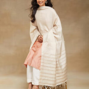Cream Natural Silk Blend Solid Woven Dupatta