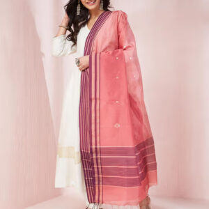 Pink Cotton Silk Blend Chanderi Woven Dupatta