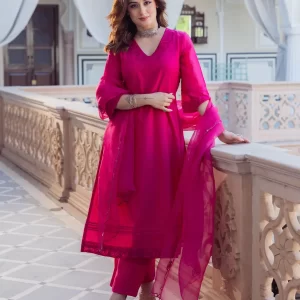 Pink Chikenkari Kurti Set Whit Dupatta