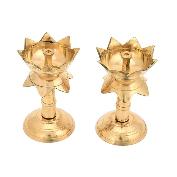 Collectible India Set of 2 Brass Diya for Puja Temple Decoration - Image 2