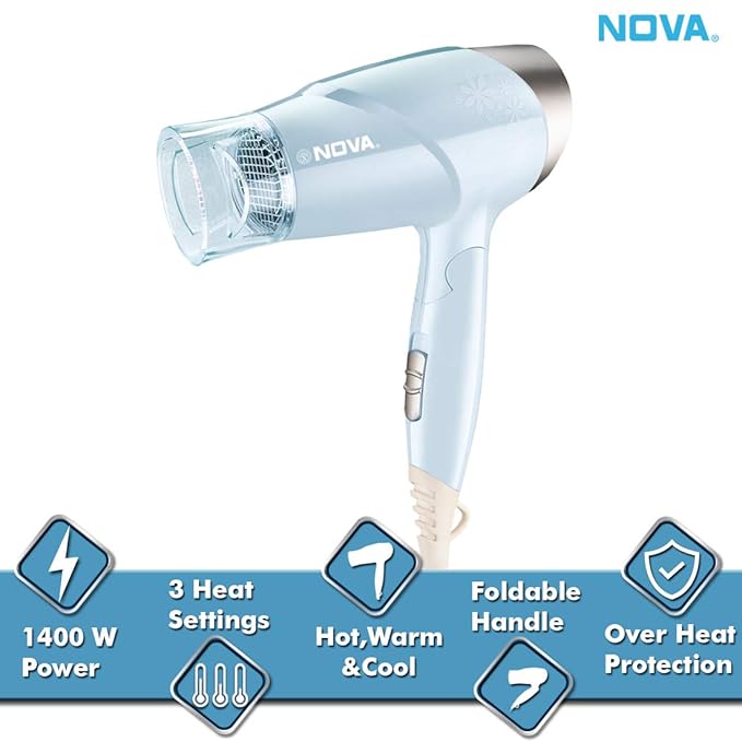 Hot & Cold Foldable Hair Dryer for Women (Blue) - Image 3