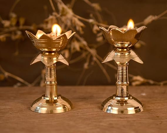Collectible India Set of 2 Brass Diya for Puja Temple Decoration - Image 4