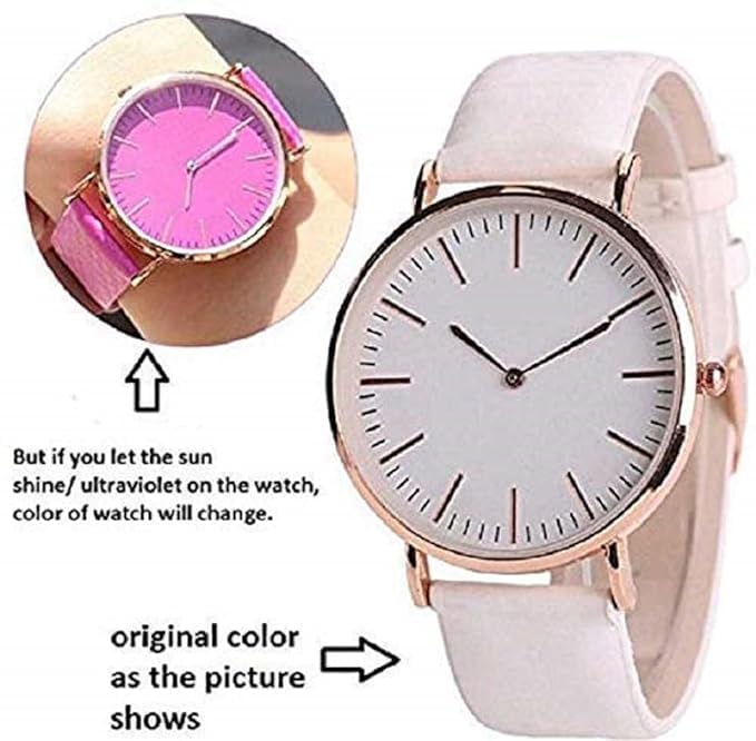 Analog White to Pink Color Change Dial Leather Belt Watch for Girls and Womens - Image 2
