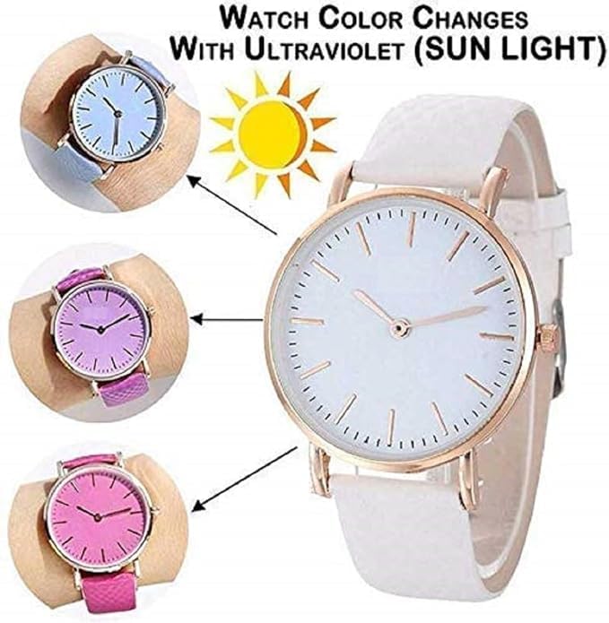 Analog White to Pink Color Change Dial Leather Belt Watch for Girls and Womens - Image 4