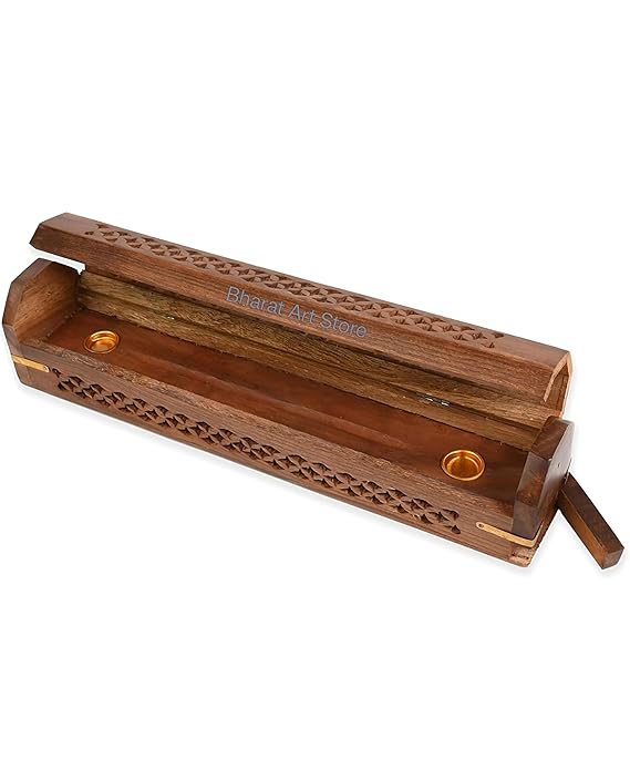 Bharat Art Store Sheesham Wooden and Brass Agarbati Holder - Image 2