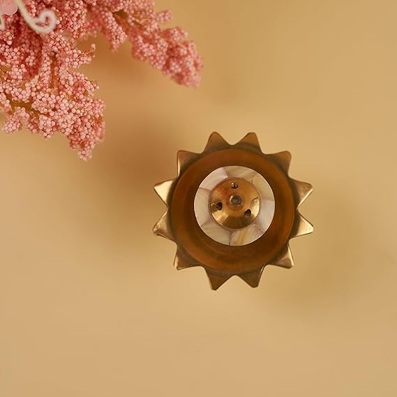 House of Wemy Brass Mother of Pearl Small Flower Shape Incense Burner Holder - Image 2
