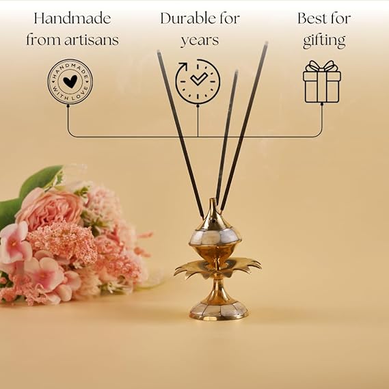 House of Wemy Brass Mother of Pearl Small Flower Shape Incense Burner Holder - Image 3